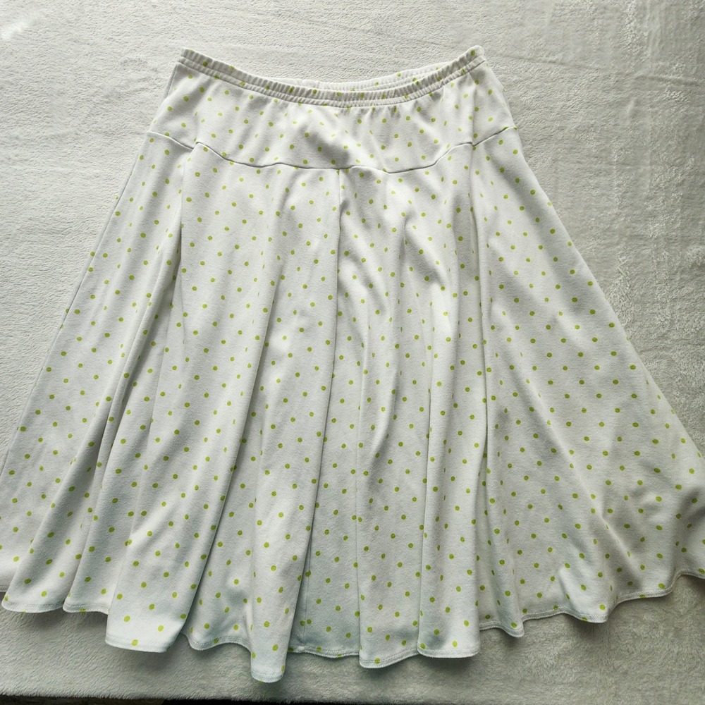 Polka Dot Midi Skirt Womens 3X White Green A-Line Pull On Modest Jersey Feminine - Picture 10 of 12
